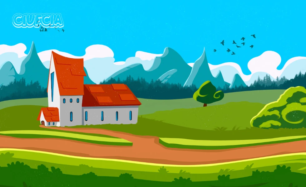 Krajobraz dom i góry puzzle