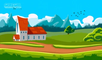 Krajobraz dom i góry puzzle